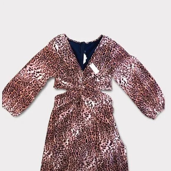 Anthropologie Ranna Gill Midi Dress M NWT Leopard Print Cut Out Puff Party Fall - Picture 4 of 14